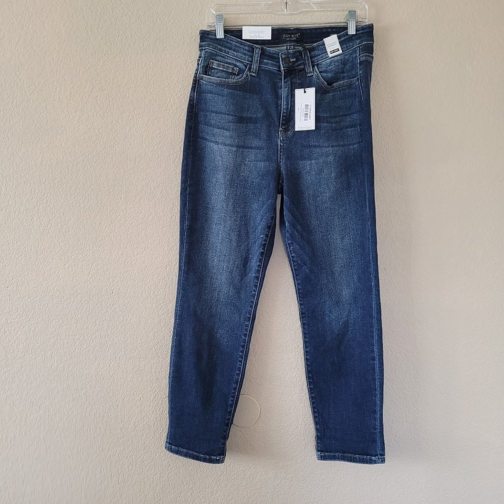 Judy Blue Womens Cropped Slim Jean Size 9/29 High Rise Dark Wash Nwt
